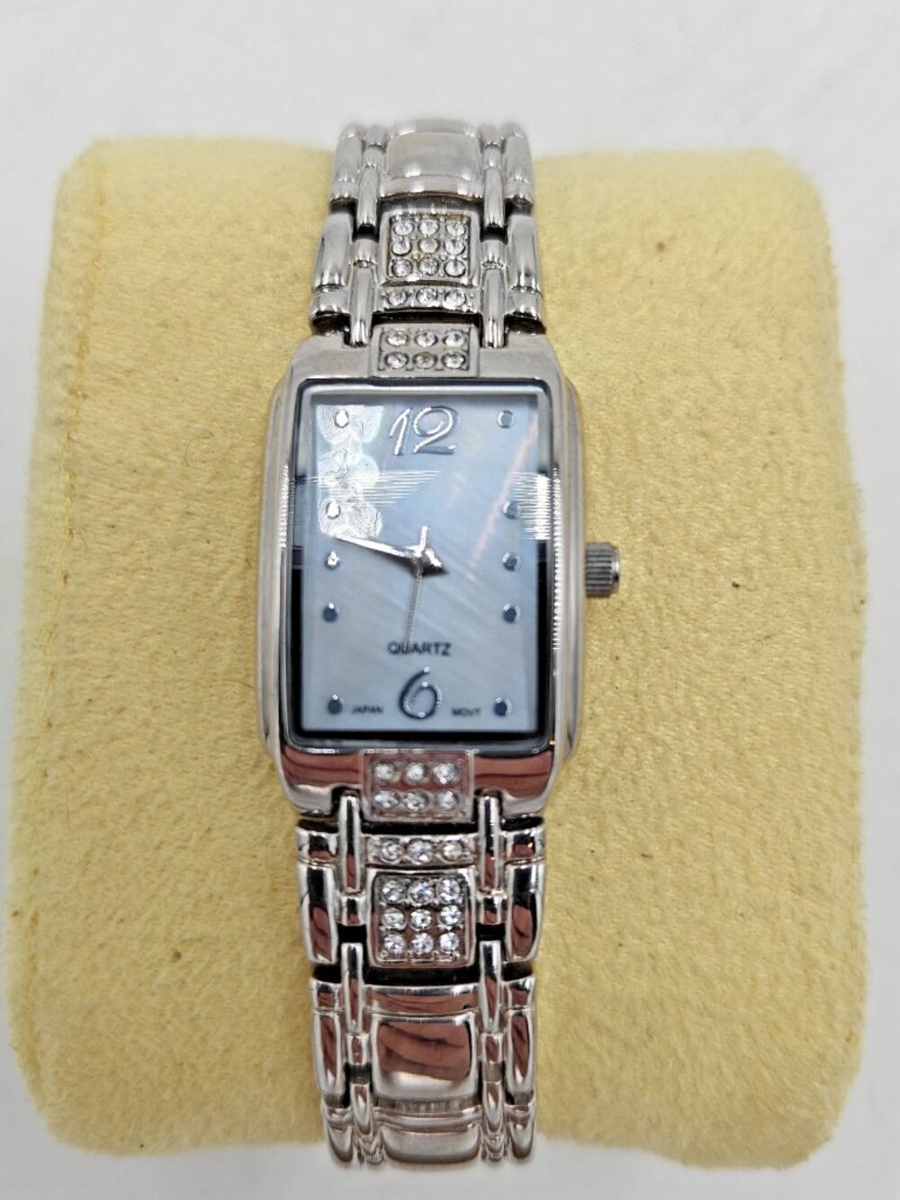 BWC Women’s Quartz Tank Watch – Silver Tone, Crystal Accents NEW BATTERY TESTED